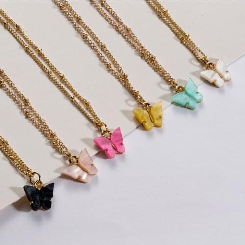 Rinhoo Hot Sale Cute Butterfly Pendant Necklace For Women Colorful Acrylic Insect Necklace Fashion Statement Charm Jewelry Gift