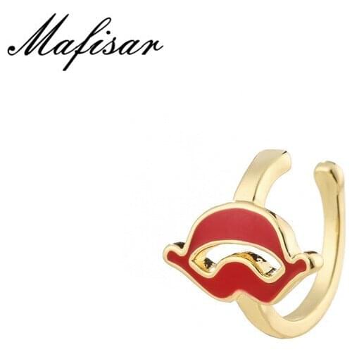 Mafisar 1PCS Gold Color Unique Design Cute Lips Earring Clip For Women Girl Fashion Oil CZ Pave Setting Female Wedding Earring