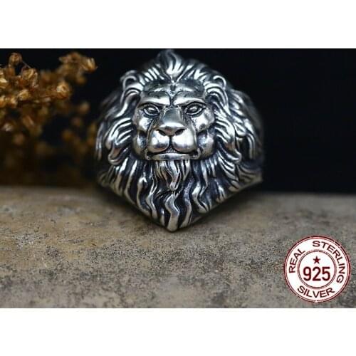 100% S925 sterling silver mens ring wild personality fashion retro punk style carved lion shape to send lovers gift 2018 hot