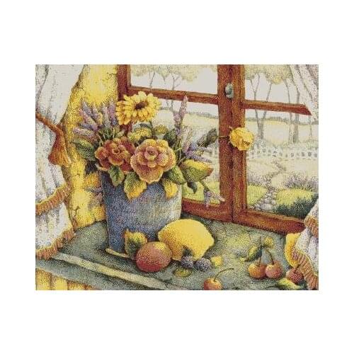 Mixed Stitch Flowers on the Window Top Quality Embroidery Needlework 14CT Unprinted Cross Stitch Kit DIY Art Handmade Home Decor