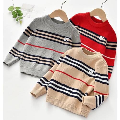 New autumn and winter striped childrens sweater 4-9 years old childrens knitted sweater boys sweater