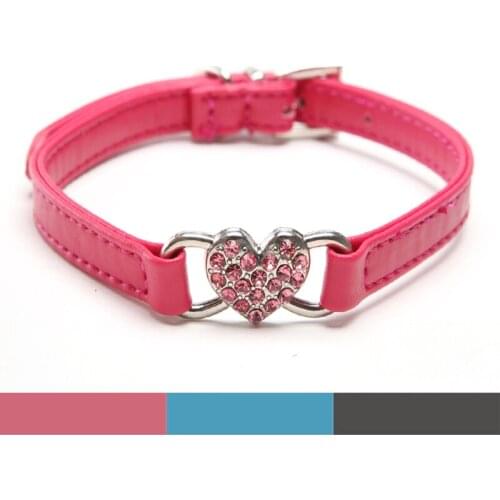 Heart charm Pu Leather Rhinestones cat Dog collar with Heart Charm Adjustable necklace pink Black Blue /XS S M Free shipping