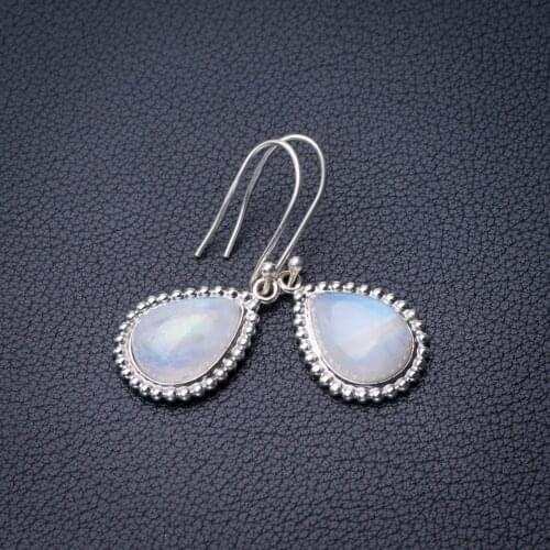 StarGems Natural Rainbow Moonstone Handmade 925 Sterling Silver Earrings 1.5" D7223