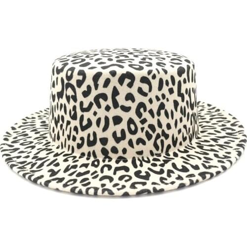 2021 New Leopard Print Top Hat Autumn And Winter Jazz Hat Imitation Cashmere Big Brimmed Hat Men And Women Warm Hat 56-58cm