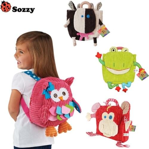 Sozzy Cute Kid Plush School Backpacks 25cm Animal Figure Bag Kid Girls Boys Gifts Toy Owl Cow Frog Monkey schoolbag