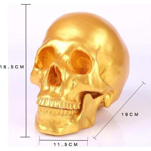 MRZOOT Resin Skull Statue Personality Bar Decoration Ornaments Human Golden Head Model Halloween Gift Medical Skeleton