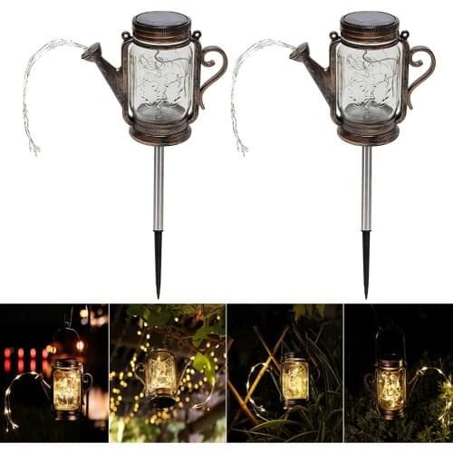 LED Outdoor Suspending Shower Kettle Bottle Light Waterproof Mason Jar Solar Lamp Ground Plug Light Party Wedding Garden Decor