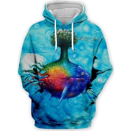 Sweatshirt 3D Fish Hoodie Mens Top Fashion Harajuku Casual Ladies Top Unisex Hooded Top 2021 New Polyester Material