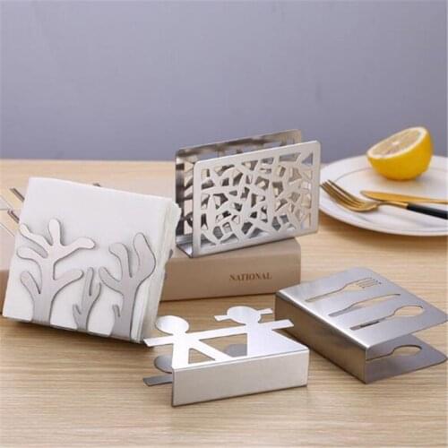 Vertical napkin clip Stainless Steel Napkin Rack Box Tissue Holder Cutlery Floral Hollow-Out Design Table Decoration Tissue Box