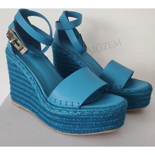 SEIIHEM Women Sandals Platform Wedges Faux Leather Summer Open Toe Comfortable Pumps Espadrilles Shoes Woman Plus Size 34 39 41