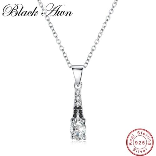 [BLACK AWN] 925 Sterling Silver Fine Jewelry Trendy Engagement Classic Band Necklaces for Women Wedding Pendants P123