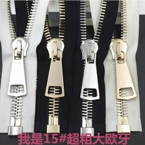 Size15 big metal zipper for sewing 1piece 70cm 85cm 100cm single puller detachable zip for jacket coat vest repair black white