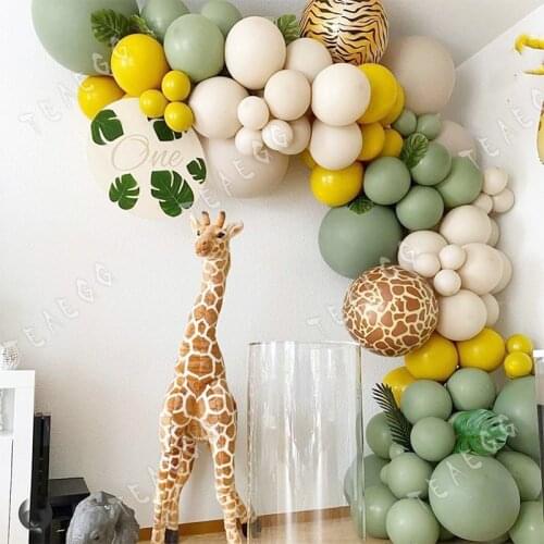 100Pcs Jungle Decoration Balloon Retro Green Animal Print Foil Balloon For Baby Shower Boy Birthday Party Decor Balloons 100Days