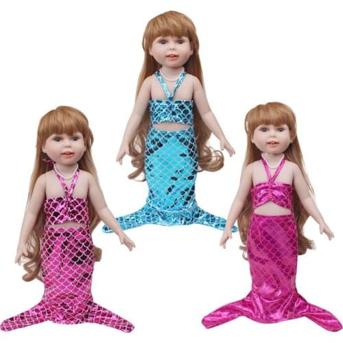 18 inch Girls doll swimsuit American newborn Shiny mermaid tail outfit Baby toys dress fit 43 cm baby dolls c657