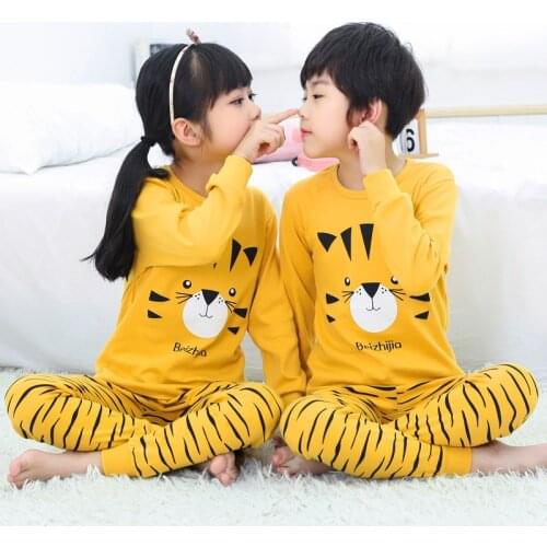 Cartoon Tiger Baby Kids Pajamas Long Sleeve Winter Sleepwear Children Cotton Pajama Sets Boys Girls 2pcs Pyjamas For 6 8 10 12Y