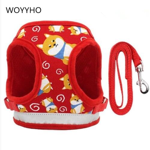 2019 new cartoon vest dog chest strap with reflective pet chest strap small and medium dog pet leash