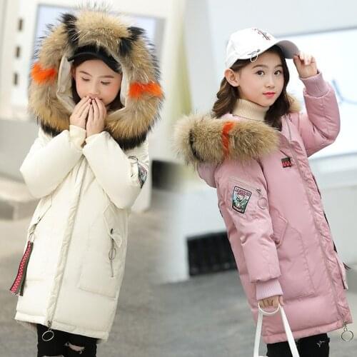 2020 Childrens Down Jacket Winter Korean Version Leisure Girl Big Children Thickened Hooded Children Medium Long Down Jacket
