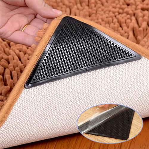 4Pcs Anti Skid Rug Carpet Mat Non Slip Grip Small Corners Triangular Pad Washable Removable Strong Adhesive Stopper Tape Sticker