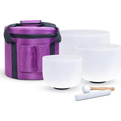 432hz/440hz 12"C10"F 8"B chakra set of 3 pcs meditation frosted white crystal singing bowl8-12