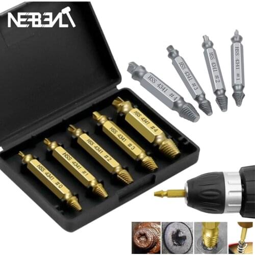 5pcs/4pcs Double Side Drill Out Damaged Screw Extractor Out Remover Handymen Broken Bolt Stud Removal Tool Kit With Case
