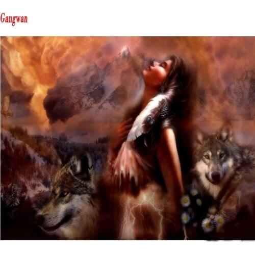 5D DIY Diamond Painting,wolf woman,Sexy Woman,Mosaic Rhinestone,Cross Stitch stickers,full square round Diamond Embroidery decor