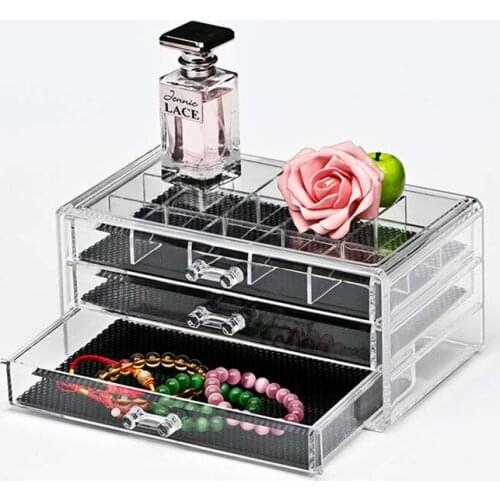 Acrylic Jewelry Storage Box Jewelry Organzier Make Up Storage Case Box 3 Drawers Makeup Organizer Cosmetic Storage box Clear