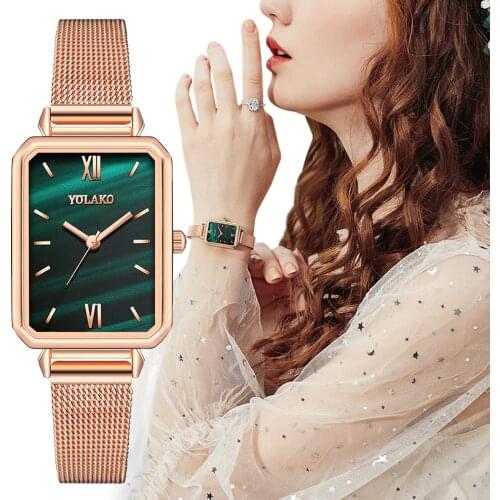 2020 Women Rose Gold Mesh Belt Marble Dial Roma Watches YOLAKO Female Quartz Wrist Watches Reloj Mujer