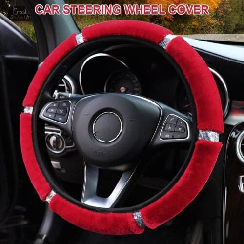 15" Car Steering Wheel Cover Non-slip Bling Rhinestones Winter Steering Wheel Protection Decoration Current Interior Accessories