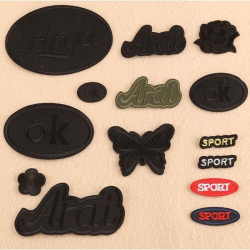 Black Angle Rose Flower Patches Iron on Letters Embroidery Patch for Clothing Jeans Jacket Sewing Fabrics Stickers Badges