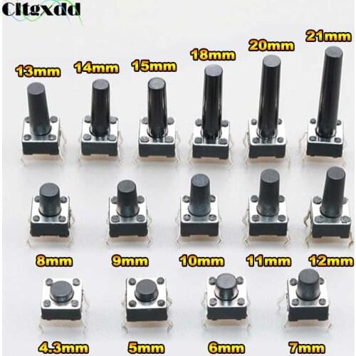 Cltgxdd 10PCS 6X6X5/4.3//6/7/8-21MM Tactile Tact Switch Push Button Switch 4PIN DIP 6*6 Micro Switch For TV Toys Home Use Button