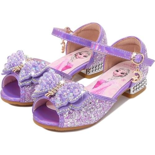 Disney Children Shoes Frozen Summer New Fashion Lightweight Girls Princess Aisha Crystal Bow Breathable High Heels for kids