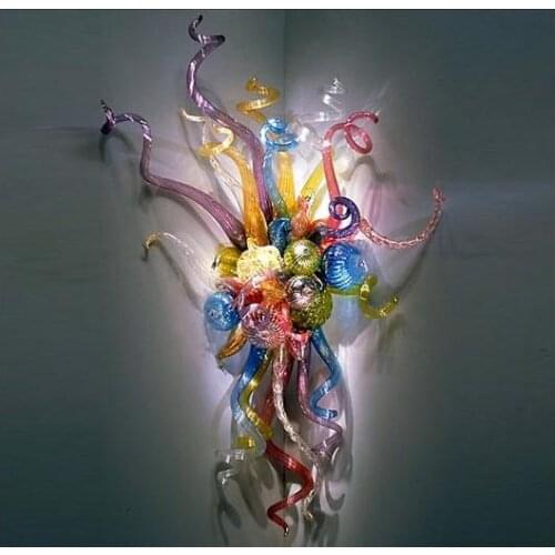 Elegant Tiffany Colored Glass Wall Light LED Bulbs Contemporary Type Hand Blown Glass Wall Lamps