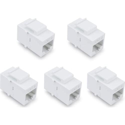 Ethernet CAT6 Keystone Coupler, UTP RJ45 Network Cable Female to Female Insert Inline Coupler Jack - White 5 Pack