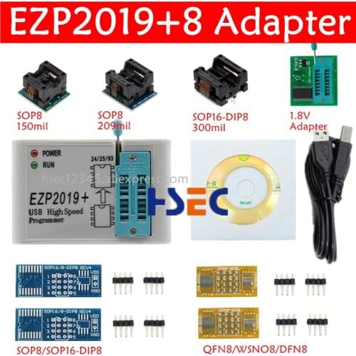 EZP2019+ eeprom programmer+8 adapter SOP8 and 1.8V socket High-speed USB SPI Programmer EZP2013 EZP2010 USB EEPROM 25 Flash Bios