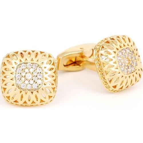 French Copper Cufflinks High-end Mens Business Casual Office Suit Shirts Buttons Golden Hollow Crystal Square Cuff Links Gifts