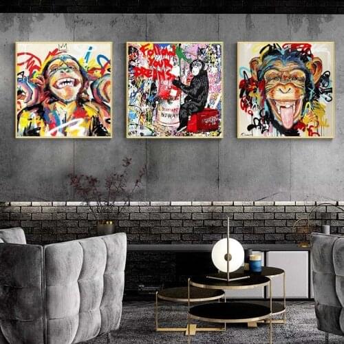Graffiti Art Animal Monkey Pig Panda Canvas Painting On The Wall Art Posters Prints Wall Pictures for Kids Room Home Cuadros