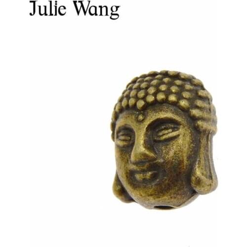 Julie Wang 2-20PCS Antique Bronze Buddha Head Beads Vintage Alloy Separate Beads Charms Bracelet Necklace Pendant Jewelry Making