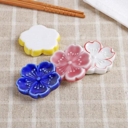 Ceramic Cherry Blossom Chopstick Rest Pillow Holder Stand Japanese Kitchen Tableware Dining Table Accessories Supplies Wholesale