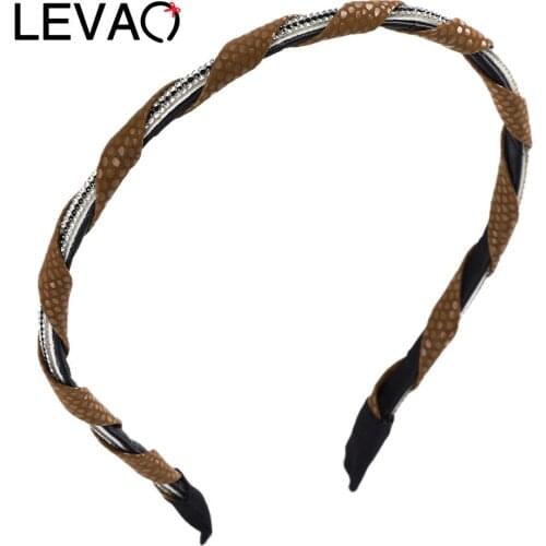 LEVAO Leather Twist Rhinestone Headband Fashionable Thin Side Hairhoop Retro Elegant Entangle Headdress Women Hair Accessories