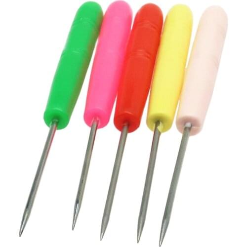 Colorful Plastic Handle Crochet Hook DIY Handmade Leather Art Tool Punch Stainless Steel Repair Shoe Awl Sewing Tools Needle G