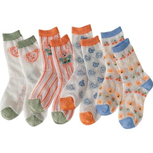 Summer Kids Socks Korean Fashion 4Pairs/lot Thin Mesh Socks Baby Boys and Girls Socks