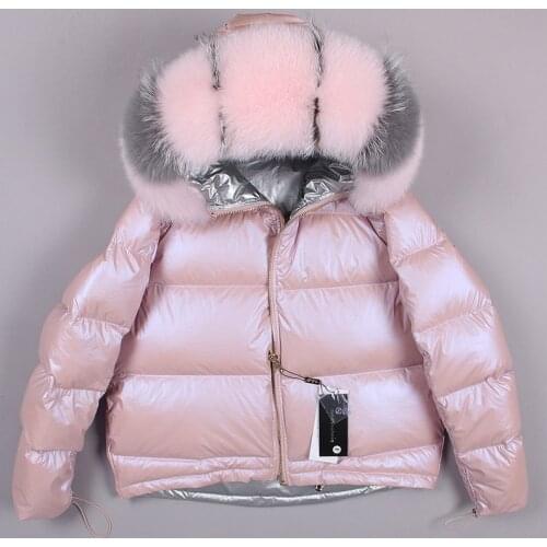 Maomaokong winter jacket Natural fox fur big fur collar White duck down jacket leather jacket Fashionable warm womens jacket