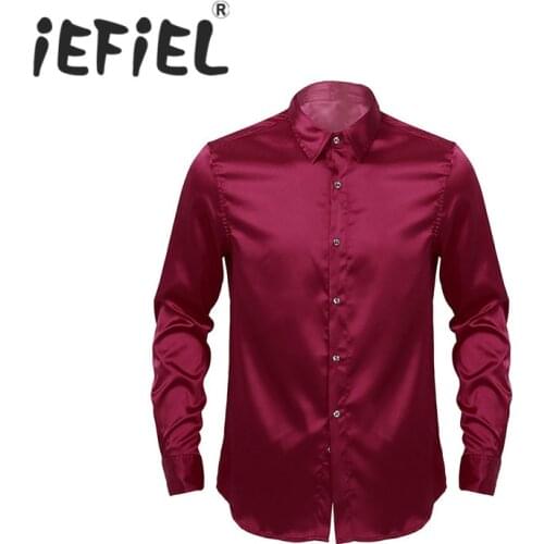 IEFiEL Fashion Mens Male Long Sleeve Turn-down Collar Solid Color Button-Down Soft Casual Business Formal Occasion Party Shirts