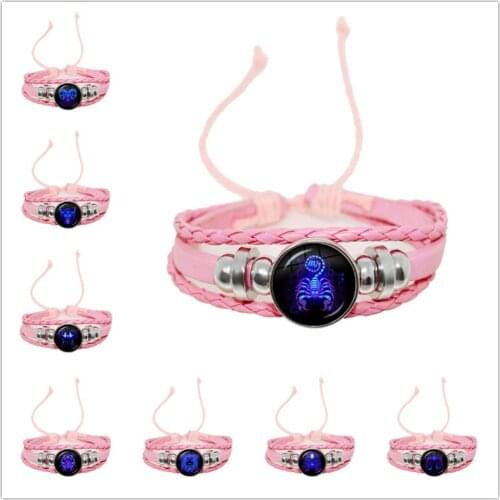 12 Zodiac Signs Constellation Charm Bracelet Men Women lovers Fashion Multilayer Weave leather Bracelet & Bangle Birthday Gifts