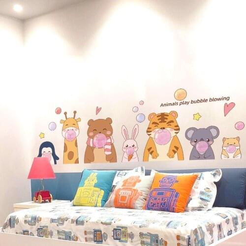 [SHIJUEHEZI] Animals Wall Stickers DIY Cartoon Bubbles Wall Decals for Kids Room Baby Bedroom Nursery Glass Home Decoration