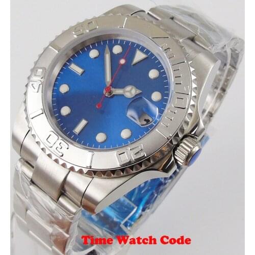 40mm NH35 Automatic Mens Wristwatch blue Dial Date metal case oyster bracelet sapphire glass Bliger mechanical watch luminous