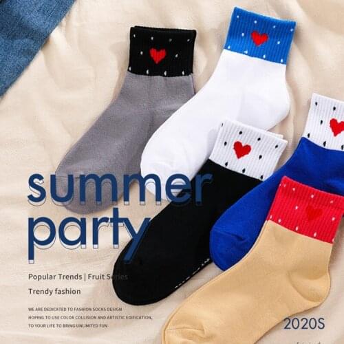 Women Socks Red Heart Cute College Wind Simple Basic Fresh Cotton socks for Girls spring summer Dropshipping Harajuku Short Soks