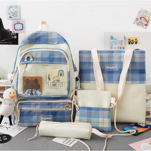 2021 New Plaid Backpack Bags For Teenage Girls Korean College Students Laptop Backpack Large-capacity Middle School Student Bag