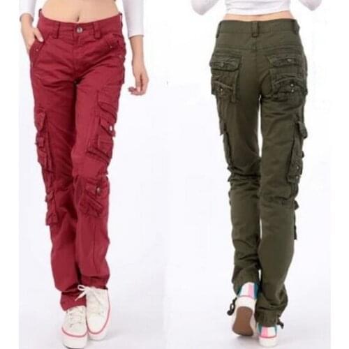 New arrival Womens Cargo Pants Leisure Trousers Leisure more Pocket pants Woman Bottoms