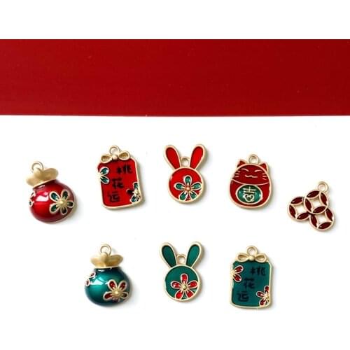 Yajin New Year Jewelry Accessories Copper Money Rabbit Head Money Bag Lucky Cat Peach Blossom Party Brand DIY Materials